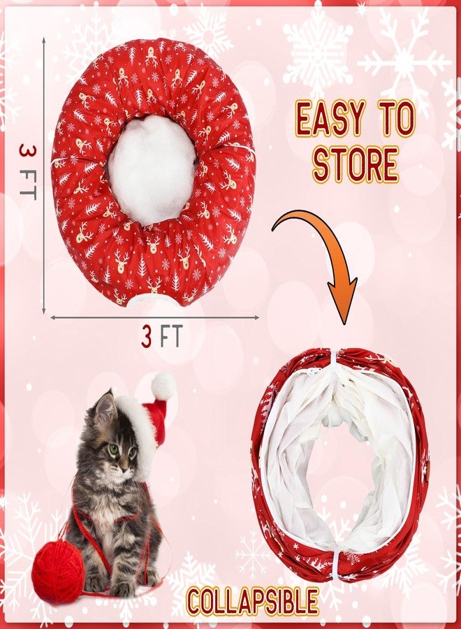 Yeyeplum Christmas Cat Tunnel Bed for Indoor Cats Under Christmas Tree Skirt Tube with Hanging Ball Plush Cat Cave, Washable Holiday Pet Gift Toy & Gift for Kittens(Elk) - Image 2